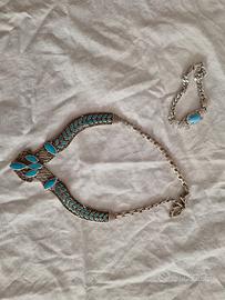 Collana+bracciale in argento 925 + turchese