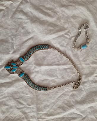 Collana+bracciale in argento 925 + turchese