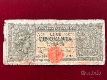 Banconota Storica 50 Lire "Italia Turrita" (1944)