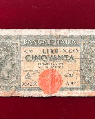 Banconota Storica 50 Lire "Italia Turrita" (1944)