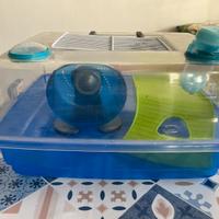 Gabbietta criceto + accessori + pellet e sabbia