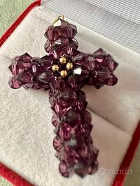 Croce oro 18k e Swarovsky bordeaux