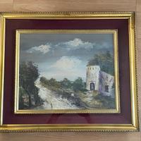 Quadro dipinto ad olio con cornice di un paesaggio