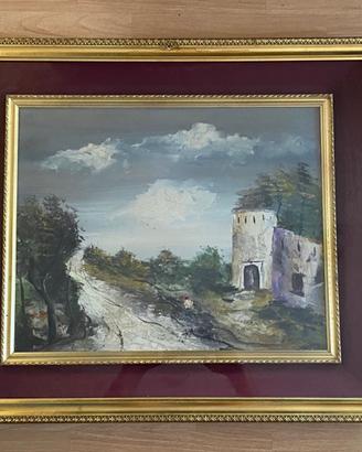 Quadro dipinto ad olio con cornice di un paesaggio