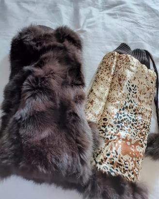 Scaldamuscoli in pelliccia fodera animalier pompon