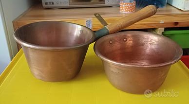 Coppia Paioli in Rame Stagnato Vintage Ø21-22cm - 