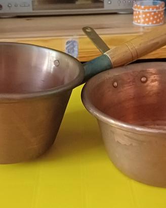 Coppia Paioli in Rame Stagnato Vintage Ø21-22cm - 
