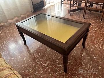 Tavolino da salotto in legno con piano in vetro