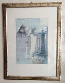 Quadro Vintage Anni '90 Donna Dipinto Impressionis