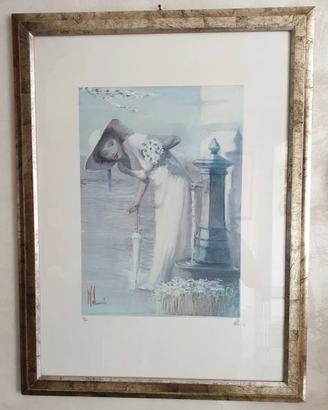 Quadro Vintage Anni '90 Donna Dipinto Impressionis