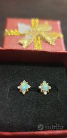 Orecchini argento placcat oro 14k opali e zirconi 