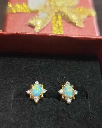 Orecchini argento placcat oro 14k opali e zirconi 