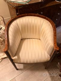 Poltrona vintage in legno impiallacciato e tessuto