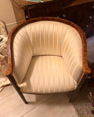 Poltrona vintage in legno impiallacciato e tessuto