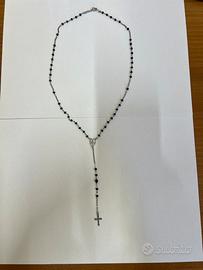 Collana Rosario Uomo Argento con cristallo nero.