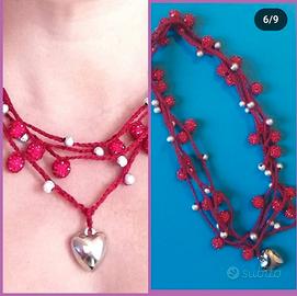 collana uncinetto con perline ,cuore