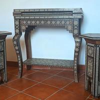 Tavolo da gioco intarsiato legno e madre perla
