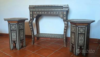 Tavolo da gioco intarsiato legno e madre perla