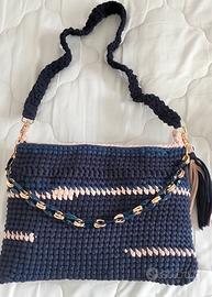 Borsa Tote bag Crochet blu notte e corda