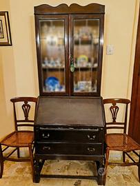 BUREAU-BOOKCASE STILE INGLESE CON 2 SEDIE VIENNESI