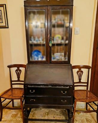 BUREAU-BOOKCASE STILE INGLESE CON 2 SEDIE VIENNESI