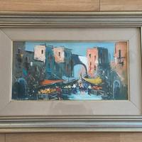 Dipinto ad olio paesaggio cittadino