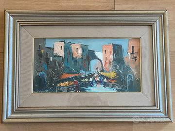 Dipinto ad olio paesaggio cittadino