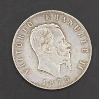 5 LIRE 1875 R Vittorio Emanuele II Scudo Argento