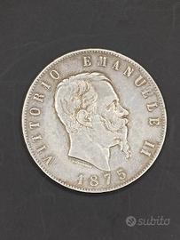 5 LIRE 1875 R Vittorio Emanuele II Scudo Argento