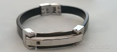 BRACCIALE UNISEX CAUCCIU' NERO ED ACCIAIO S.STEEL
