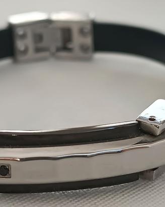BRACCIALE UNISEX CAUCCIU' NERO ED ACCIAIO S.STEEL