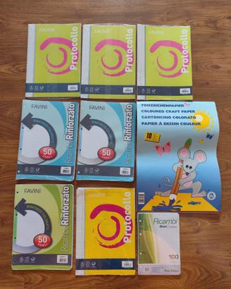 Set 9 pezzi fogli A4/A5+protocollo+ cartoncini A3