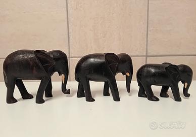 PICCOLI ELEFANTI IN LEGNO ARTE AFRICANA VINTAGE