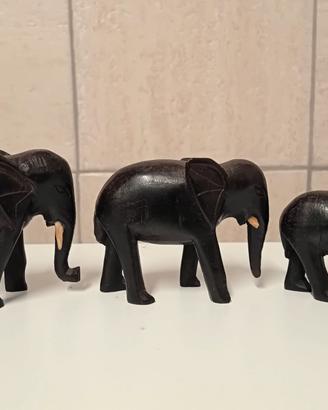 PICCOLI ELEFANTI IN LEGNO ARTE AFRICANA VINTAGE