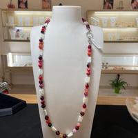 Collana Agata Rossa Striata e Madreperla - Pietre