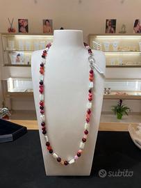 Collana Agata Rossa Striata e Madreperla - Pietre