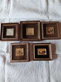 5 Quadretti Vintage in foglia oro e argento-Lotto