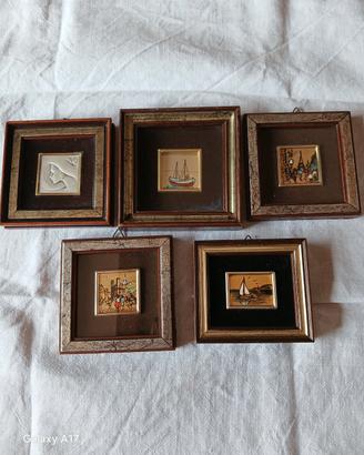 5 Quadretti Vintage in foglia oro e argento-Lotto