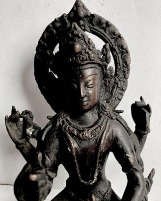 Statua 4 braccia antica bronzo Buddha Tara Tibet