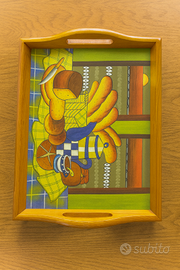 Vassoio artigianale in legno con fantasia colazion