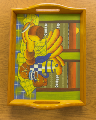 Vassoio artigianale in legno con fantasia colazion