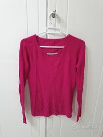 Maglia a maniche lunghe fucsia a costine