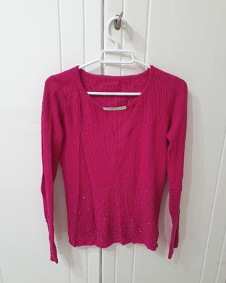 Maglia a maniche lunghe fucsia a costine