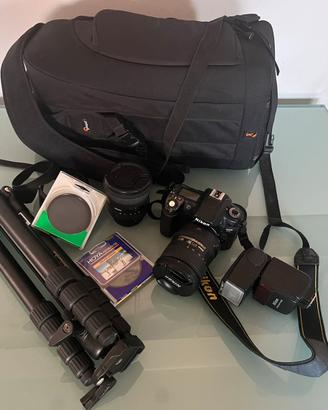 Nikon D80 2 obiettivi flash treppiede zaino filtri
