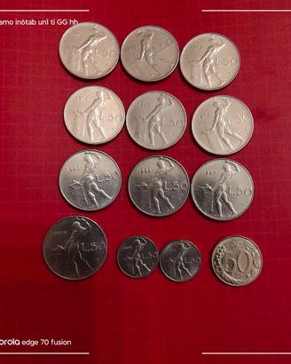13monete da 50 lire dal 1965 al 1996