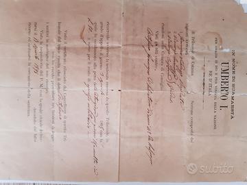 Documento re Umberto 1+monete antiche