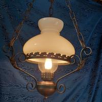 lampadario campana opalina vintage rame e ferro 