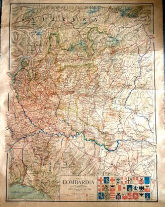 Antica cartina geografica telata regione Lombardia