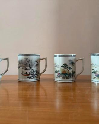 Set 4 Tazze Mug Vintage Porcellana Cinese - Paesag