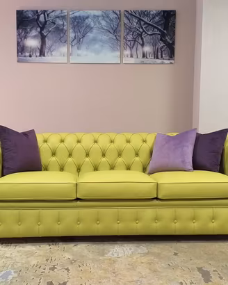 Divano Chesterfield Capitonné 3 p. letto in pelle